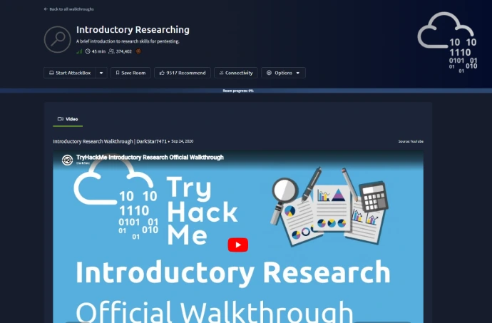 TryHackMe Introductory Researching room header and walkthrough guide