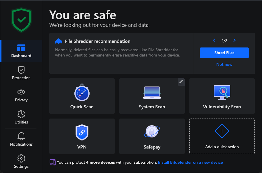 Bitdefender Dashboard Interface