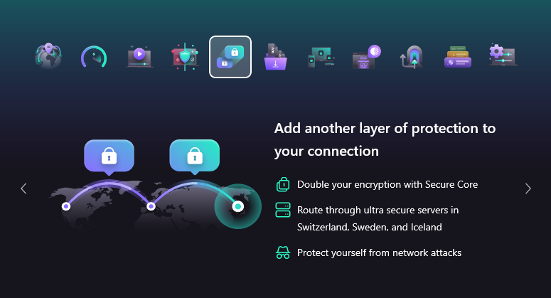 Proton VPN Secure Core multi-hop encryption and server routing diagram